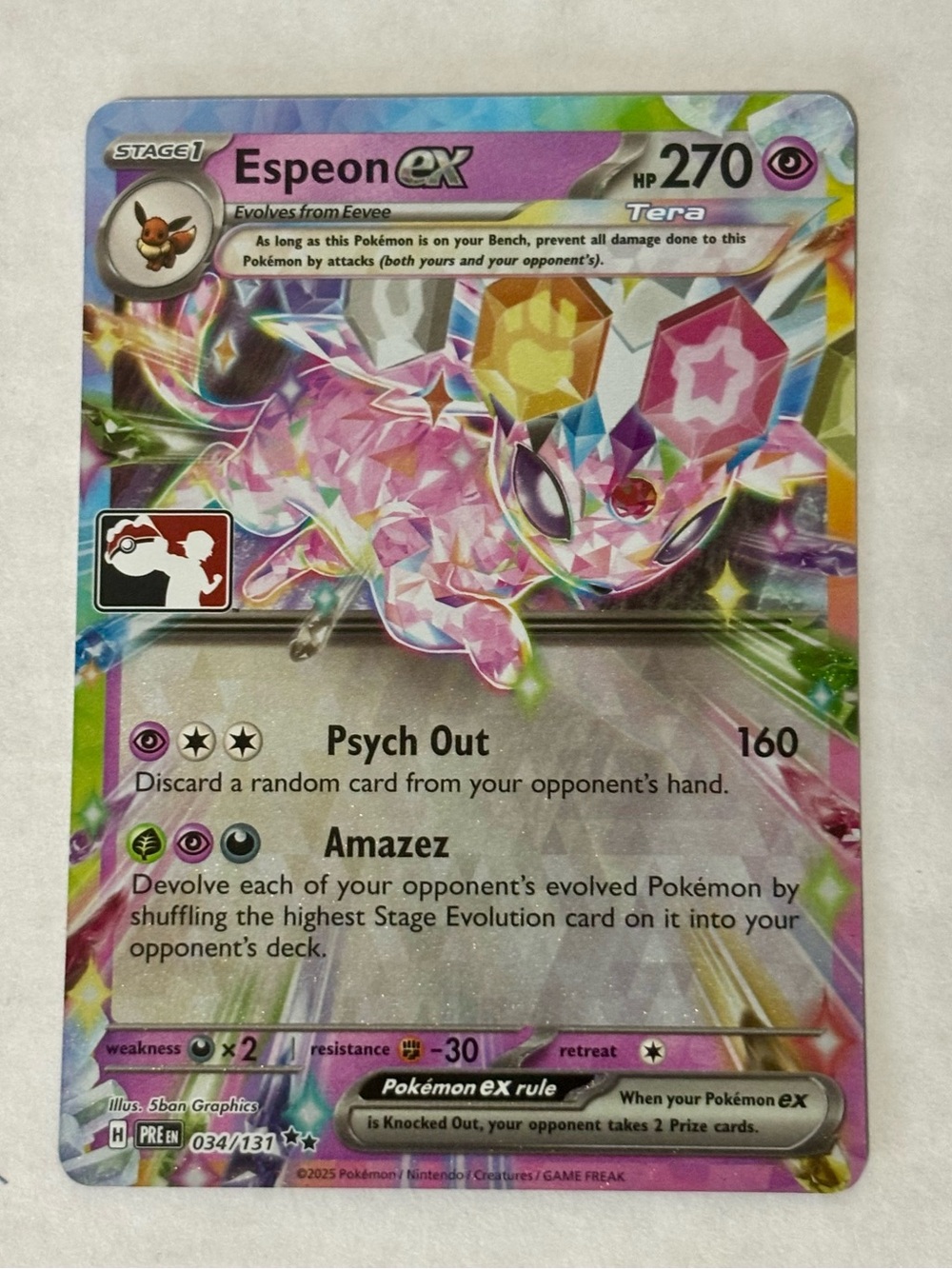 Espeon ex Holo Pokémon Card - Play Prize Stamp